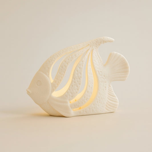 Pesce tropicale Ilary Queen in gres con LED H 12 cm decorativo