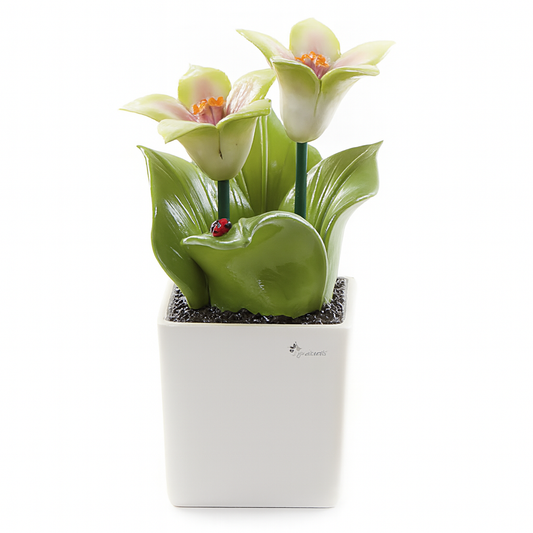 Pianta Quadra Giglio Gli Alberelli in ceramica dipinta a mano 32 cm – Elegante decorazione Made in Italy