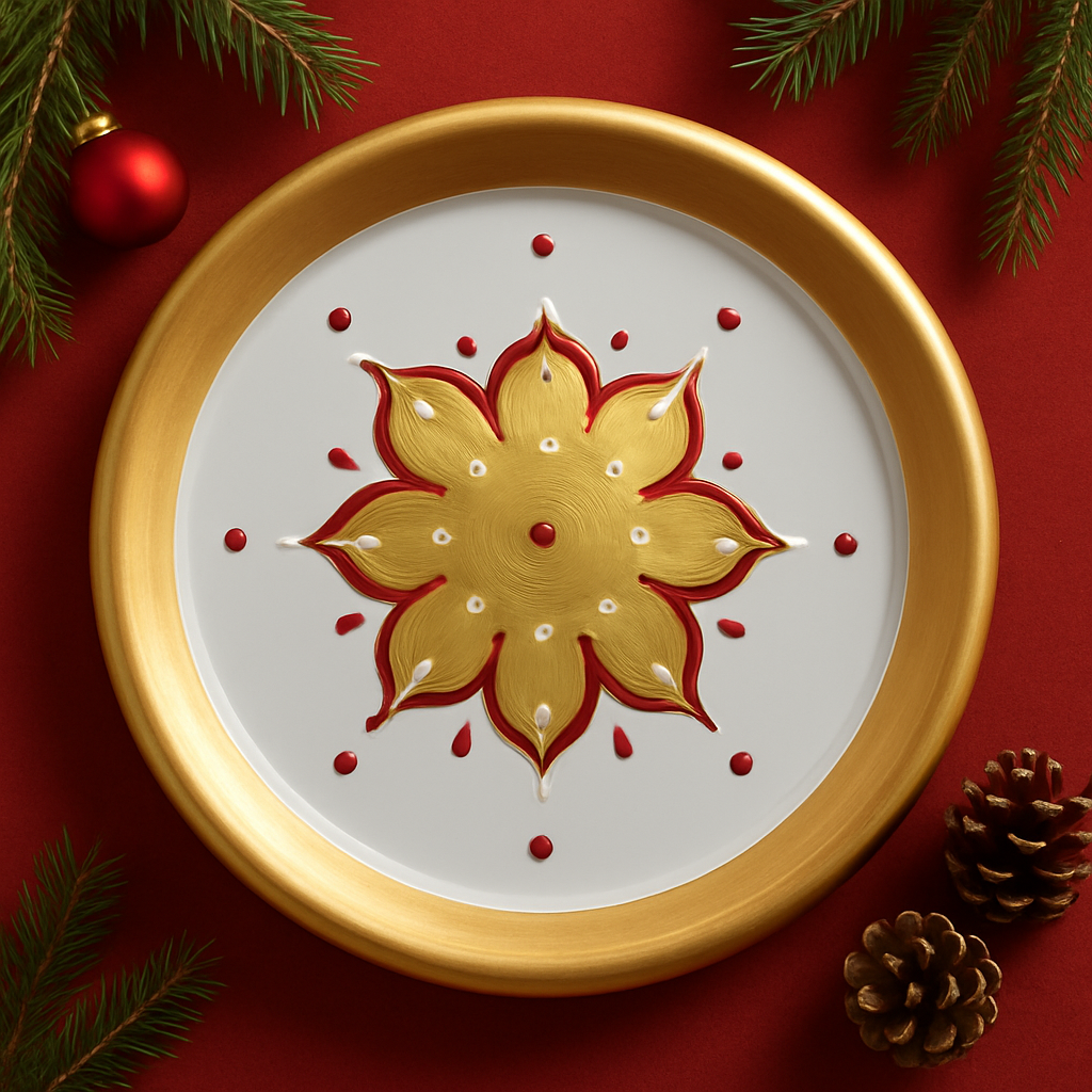 Piatto panettone Sharon in porcellana dipinto a mano natalizio 33 cm