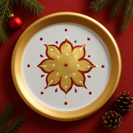 Piatto panettone Sharon in porcellana dipinto a mano natalizio 33 cm