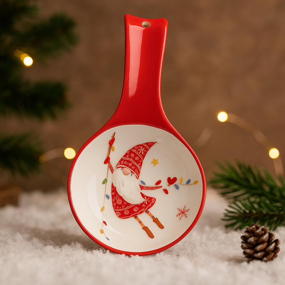 Poggiamestolo Babbomatto in ceramica 24x12.5 cm con gnomi decorativi per cucina