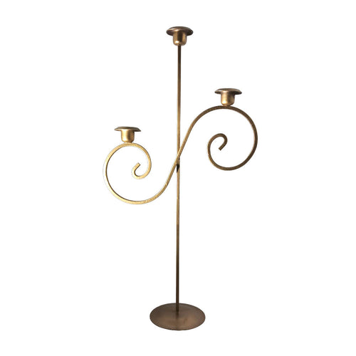 Candeliere Oro 3 Fiamme Riccioli 28x53h cm Elegante