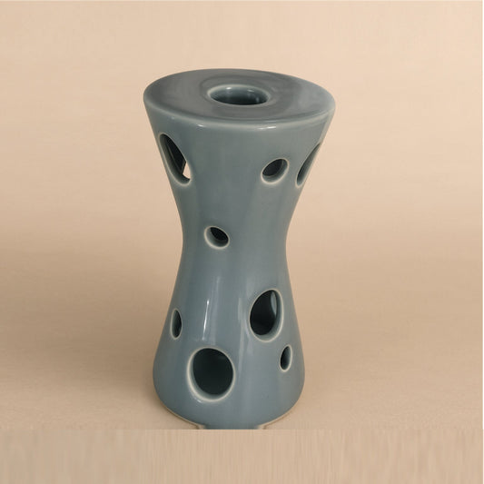 Porta Candele Riccio Caprese Clessidra color avion in ceramica H16x10 cm – oggetto decorativo Made in Italy – Le Favole