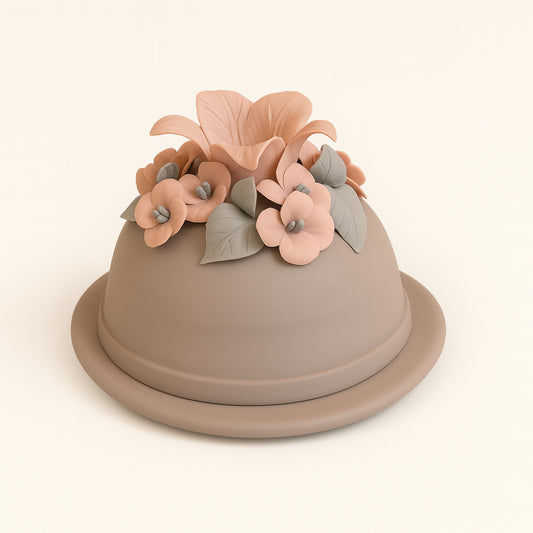 Porta Candele Sharon rosa e tortora in ceramica Capodimonte H9x11 cm – oggetto decorativo Made in Italy – Le Favole