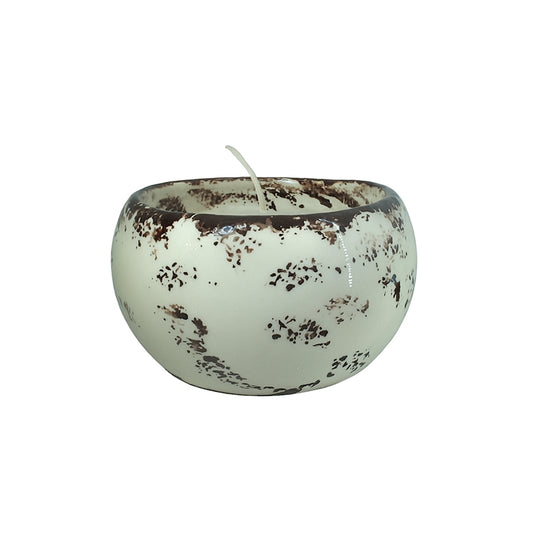 Porta Candele Zampiva in Ceramica Bianca con Decoro Maculato H 11,5 cm