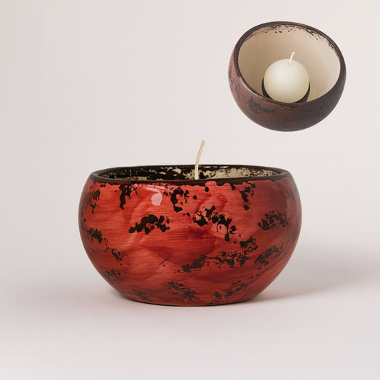 Porta Candele Zampiva in Ceramica Bordeaux Maculato H 11,5 cm Artigianale