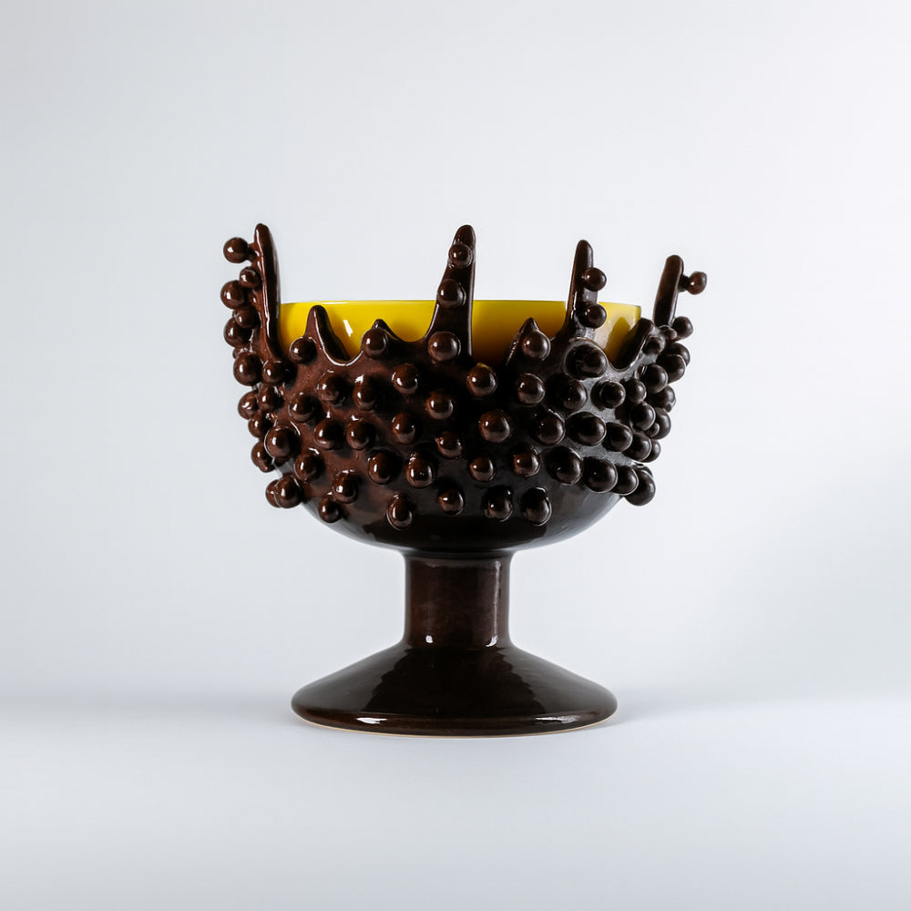 Porta candela Ricciocaprese Perles marrone in ceramica H14x12 cm