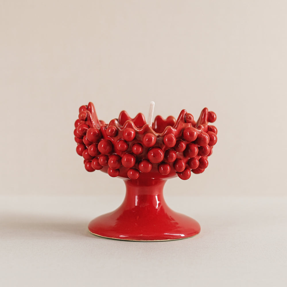 Porta candela Ricciocaprese Perles rosso ceramica H8x9 cm