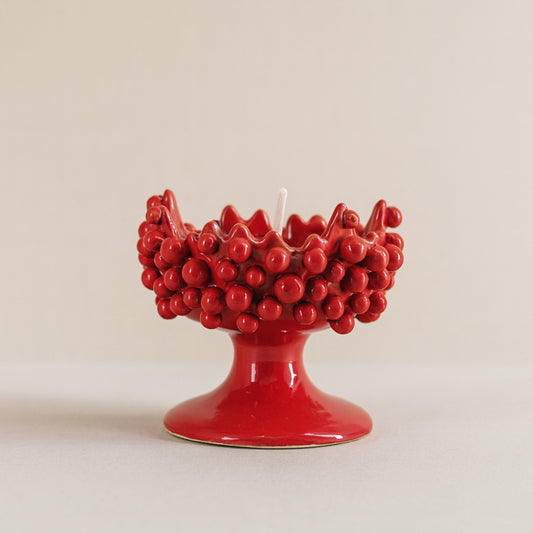 Porta candela Ricciocaprese Perles rosso ceramica H8x9 cm