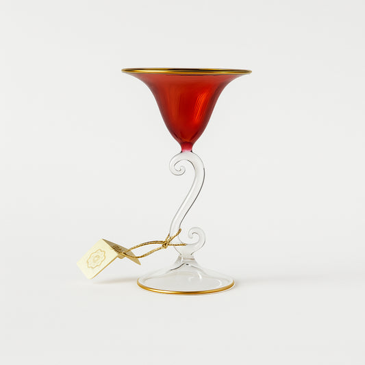 Porta candela Tulipe in vetro rubino con filo oro H15,5 cm elegante