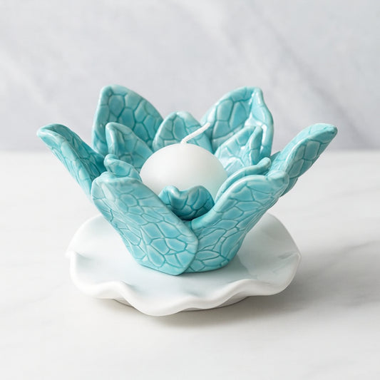 Porta candela Zampiva in ceramica artistica acquamarina 