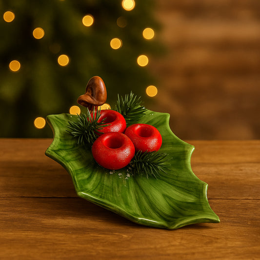 Porta candela foglia Arthesiana in ceramica dipinta a mano 18×14×6 cm