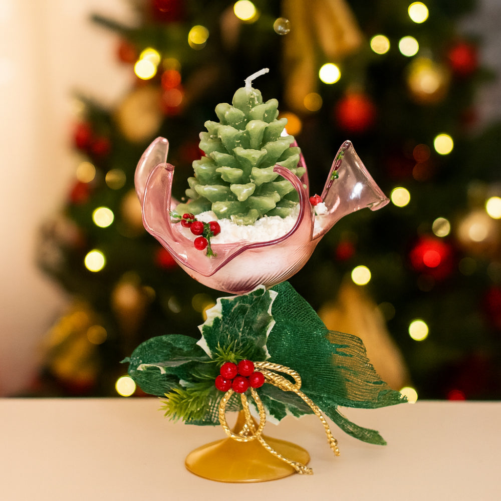 Porta candela in vetro soffiato Artevetro ambra e rosa H.18×14 cm, Made in Italy

