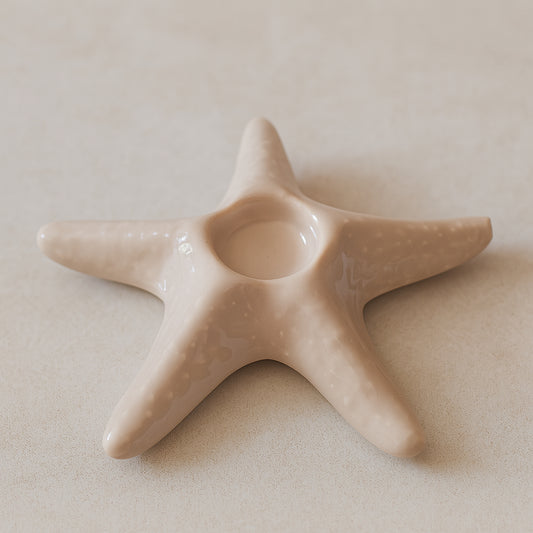 Porta candele Dea Capodimonte con stella marina in porcellana H21 cm – stile mediterraneo – Le Favole

