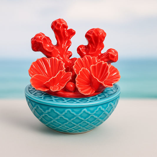 Porta candele Portofino Sharon in ceramica corallo turchese/rosso Ø10,5 x H12 cm – stile marinaro – Le Favole