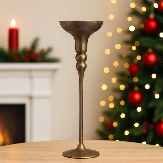 Portacandela alto 38 cm bronzo Cive elegante decorazione artigianale