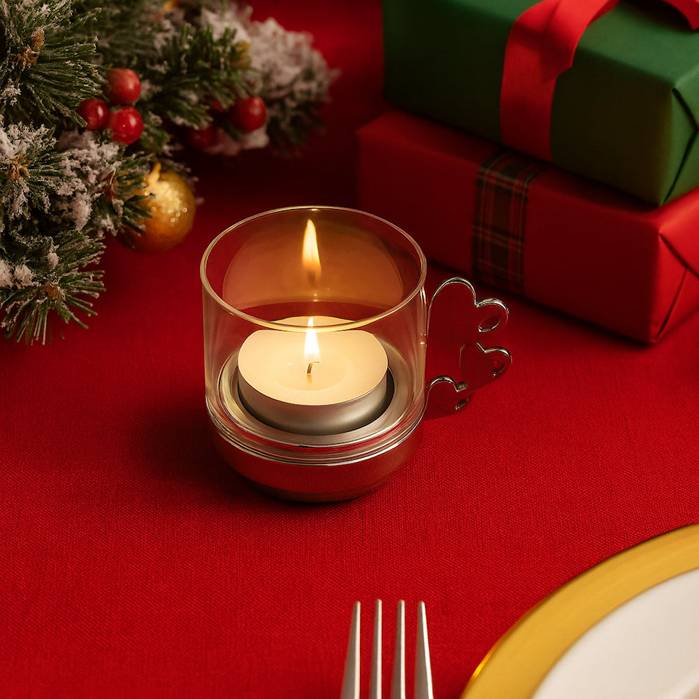 Portacandela Sambonet Stella vetro e acciaio inox H 12 cm elegante