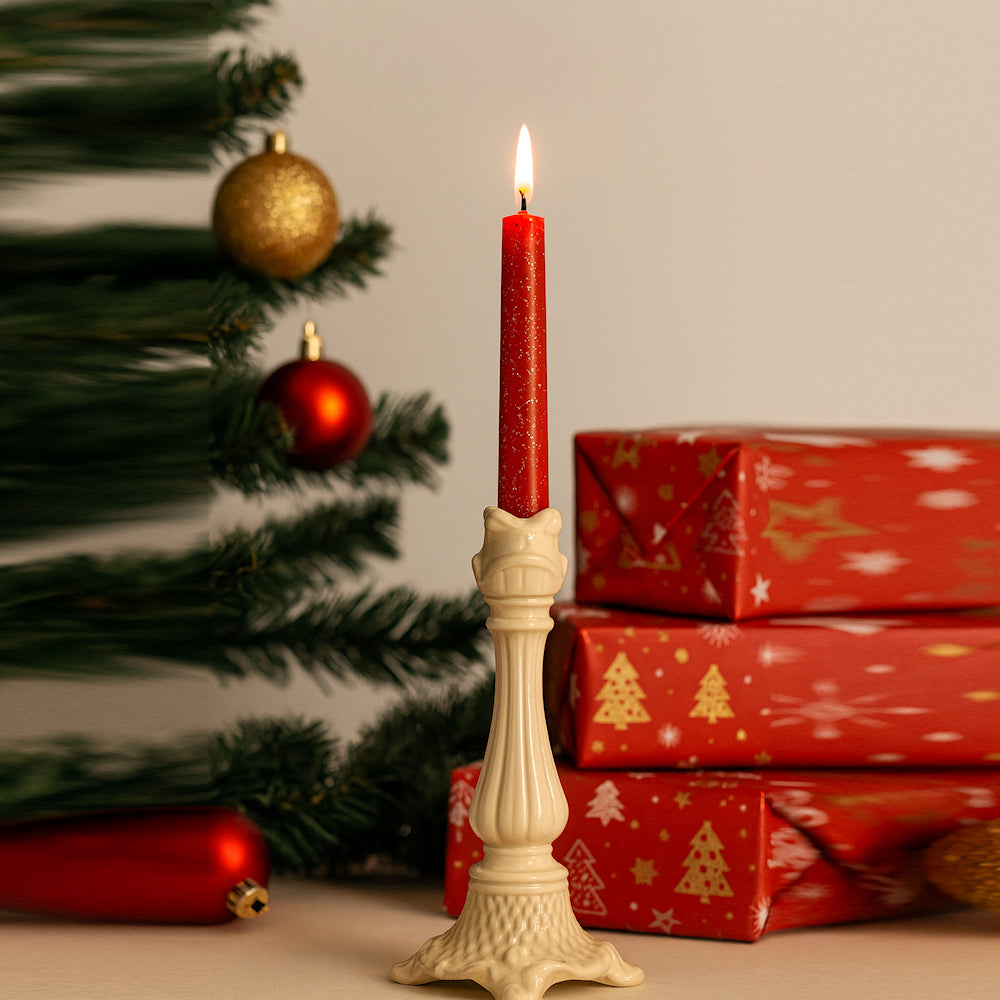 Portacandele Rebirth ceramica avorio H 26 cm design moderno