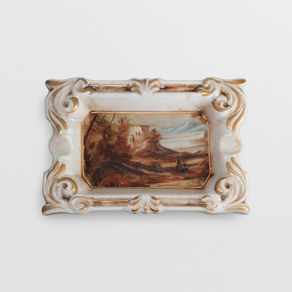 Posacenere Sharon oro anticato porcellana 15×9 cm con paesaggio