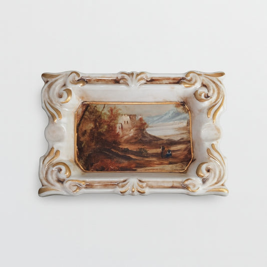 Posacenere Sharon oro anticato porcellana 15×9 cm con paesaggio