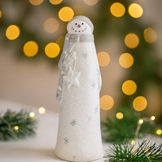 Pupazzo di Neve decorativo Mascagni con stella e luce LED – H 29 cm