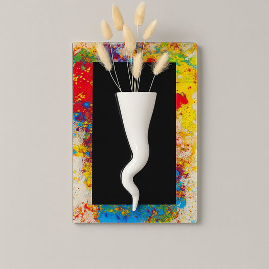 Quadretto Ilary Queen plexy con corno rosso e vasetto 19x29 cm