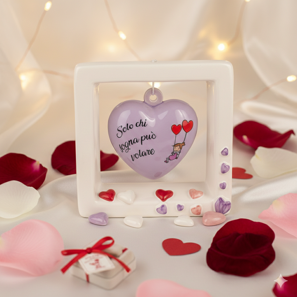 Quadro cuore Spago di Terra con frase decorativa artigianale 15x15 cm