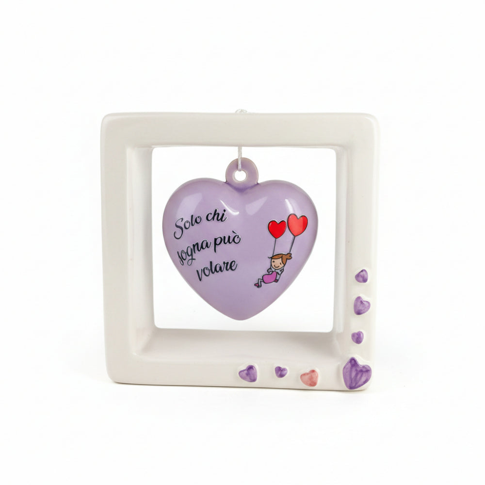 Quadro cuore Spago di Terra con frase decorativa artigianale 15x15 cm