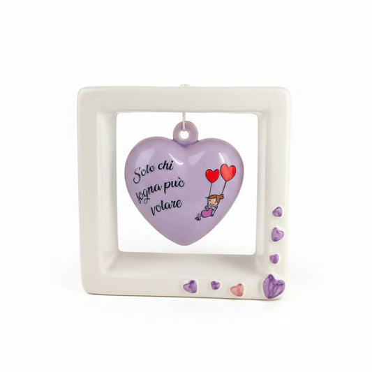 Quadro cuore Spago di Terra con frase decorativa artigianale 15x15 cm