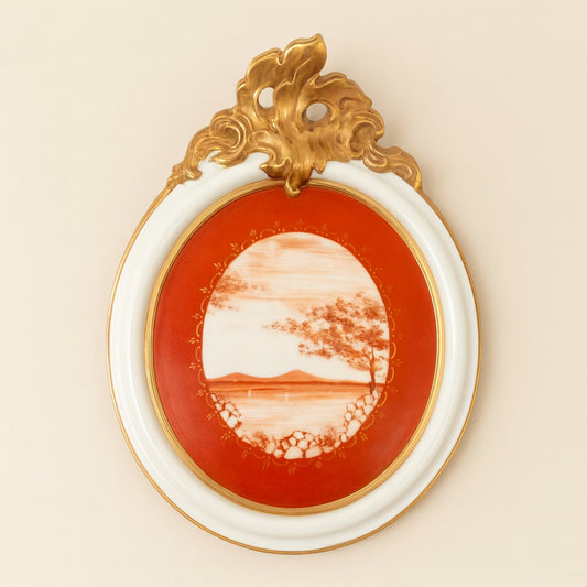 Quadro medaglione porcellana Ø 39 cm con scena Golfo al Tramonto