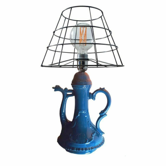 Rebirth Lampada Da Tavolo 48.5x30 In Ceramica Bleu Caffettiera Vintage Moderna
