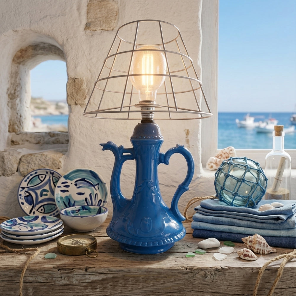 Rebirth Lampada Tavolo Ceramica Blu Caffettiera 48,5 cm