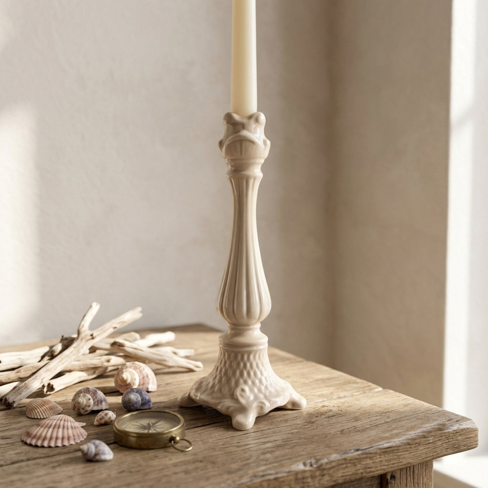 Rebirth Portacandele Ceramica Avorio Design Moderno H 26 cm