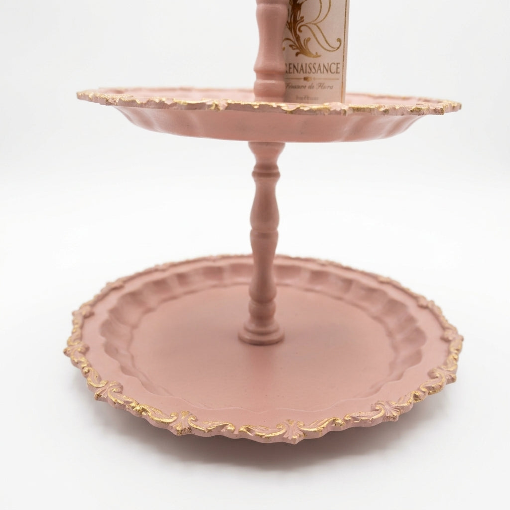 Renaissance Alzata 2 Piani Old Sheffield Rosa Cipria H 37 cm