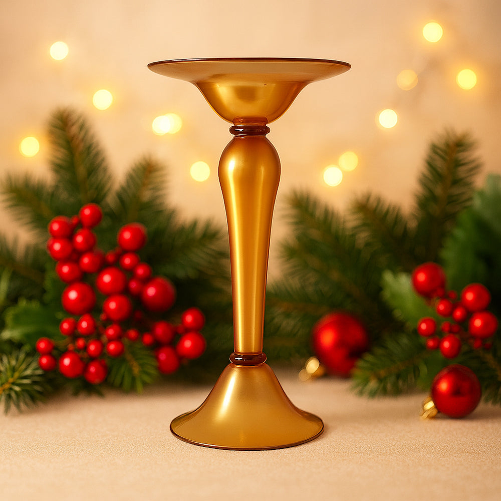 Rigatti Vaso Alzata Alta H.65 Cm Centro Tavola In Vetro Ambra Double Face