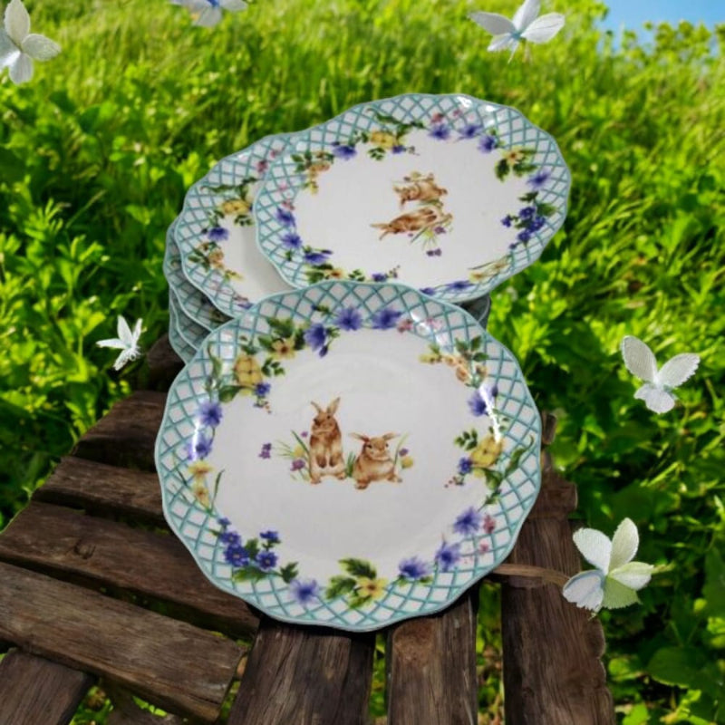 Royal Family – Set 6 Piattini Dolce Spring Easter in Ceramica Ø20 cm – Decoro Pasqua