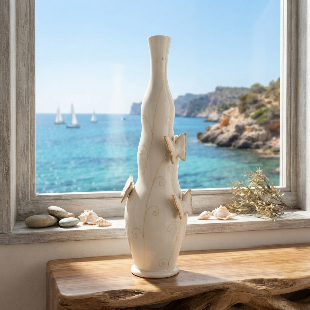 SER Capodimonte – Vaso Farfalle in Porcellana H43 cm