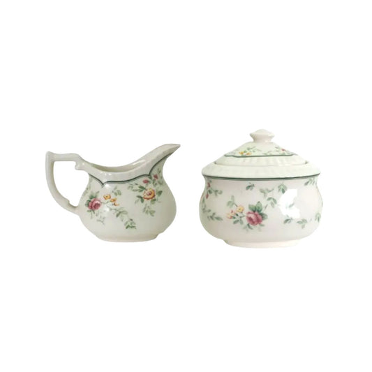 San Claudio Hiedra Set 2pz Zuccheriera e Lattiera In Ceramica decoro Roselline