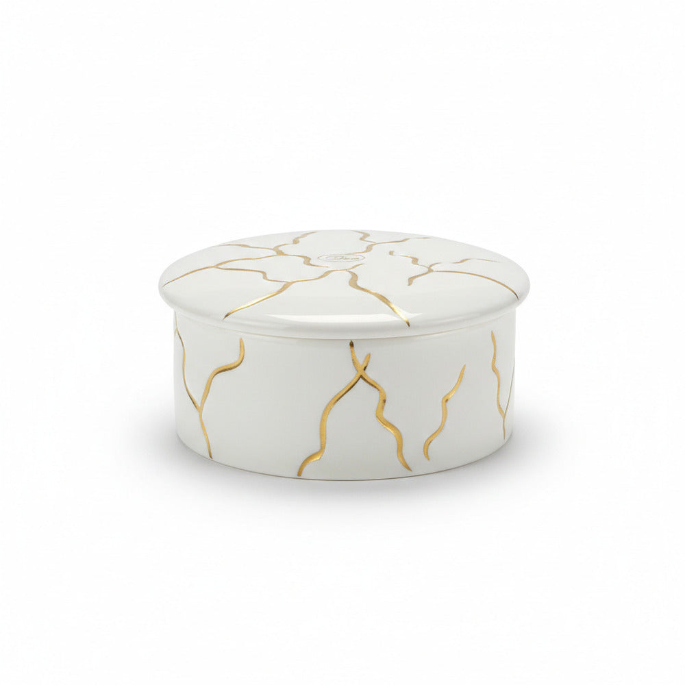 Scatola bianca con strisce oro in ceramica di Capodimonte Dea Capodimonte 14 cm