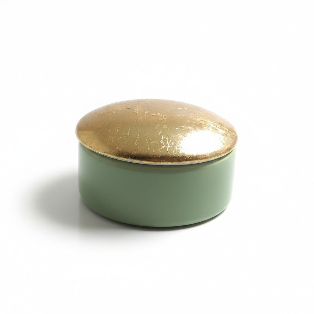 Scatola decorativa con tappo oro e base verde in ceramica di Capodimonte Dea Capodimonte H 10,5 cm