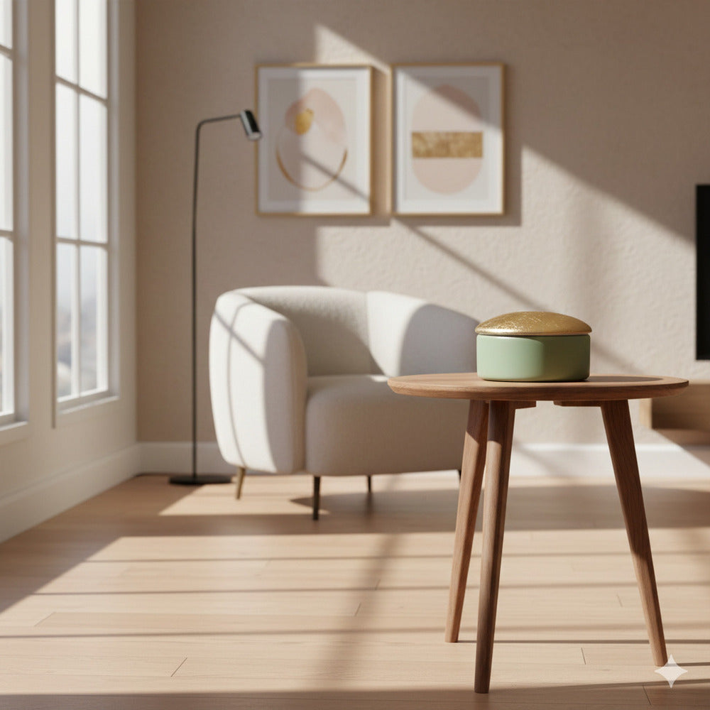 Scatola decorativa con tappo oro e base verde in ceramica di Capodimonte Dea Capodimonte H 10,5 cm