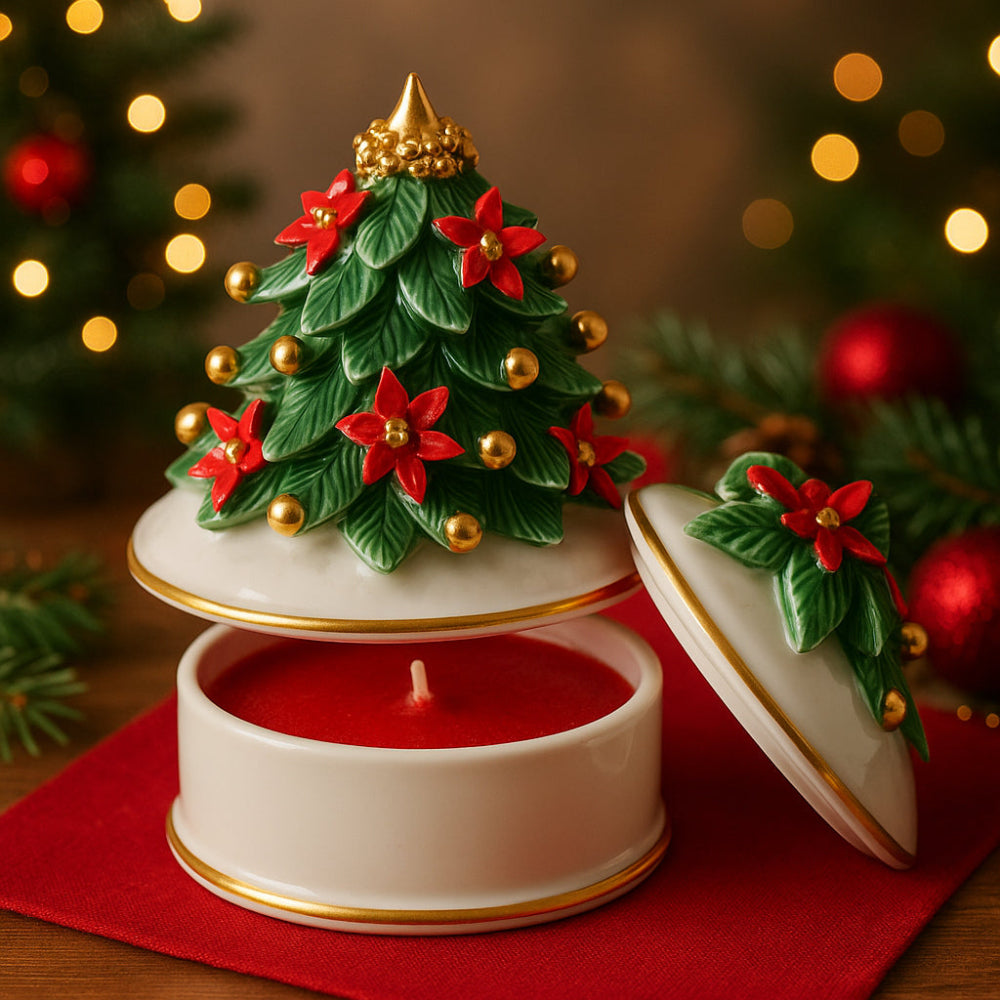 Scatola porcellana Capodimonte Majello con candela 13x11.5 cm