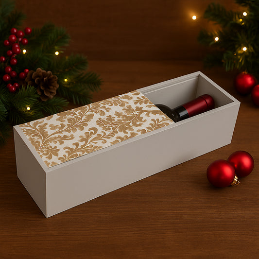 Scatola porta bottiglie Cuorematto in legno 35x11x10 cm con decoro broccato