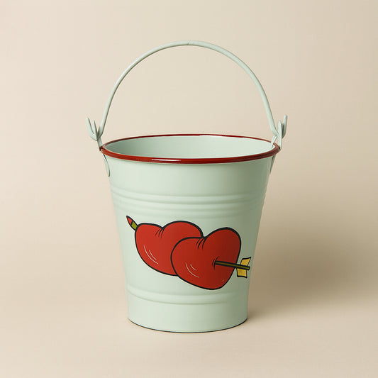 Secchio porta cioccolatini in latta Arthesiana con cuori 10×10.5 cm Made in Italy