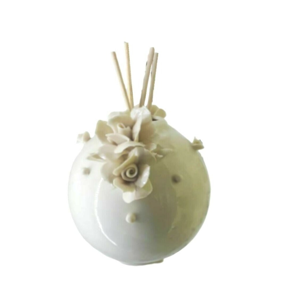 Ser Profumatori D'Ambiente Sfera Rose 9cm Made In Italy In Porcellana Bianco