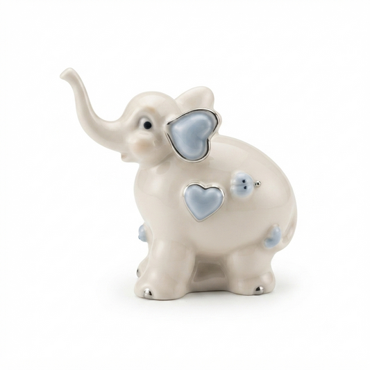 Ser Elefante Decorativo in Porcellana Avorio Azzurro 12x11 cm