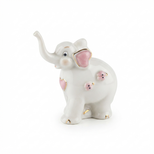 Ser Elefante Decorativo in Porcellana Avorio Rosa Oro 12x11 cm