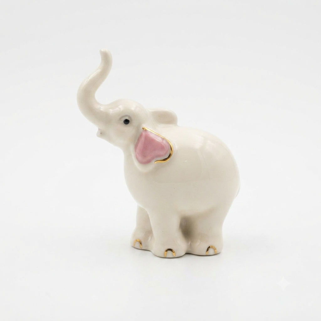 Ser Elefante Decorativo in Porcellana Avorio Rosa Oro 9x8 cm