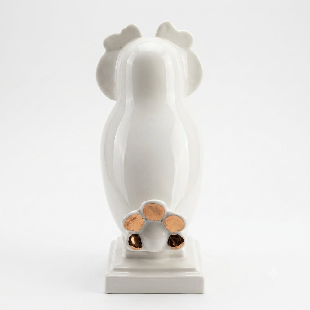 Ser Gufo in Porcellana di Capodimonte Filo Oro 25,5x18x11 cm