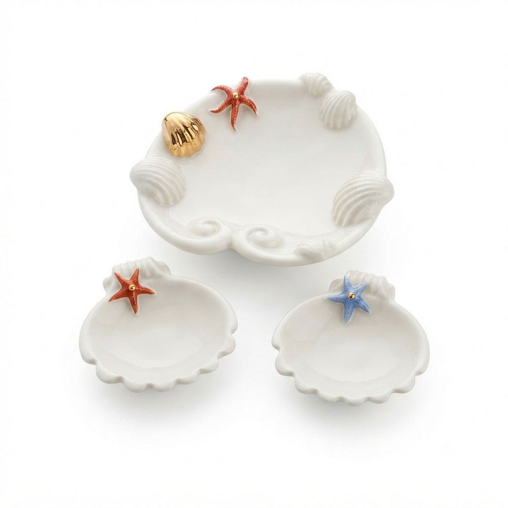 Ser Set 3 Svuotatasche in Porcellana Decoro Marino 11,5 cm